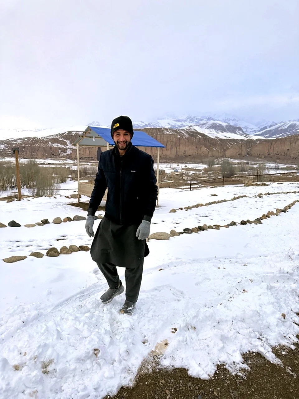 AfghanTours guide with travelers in Bamyan snow